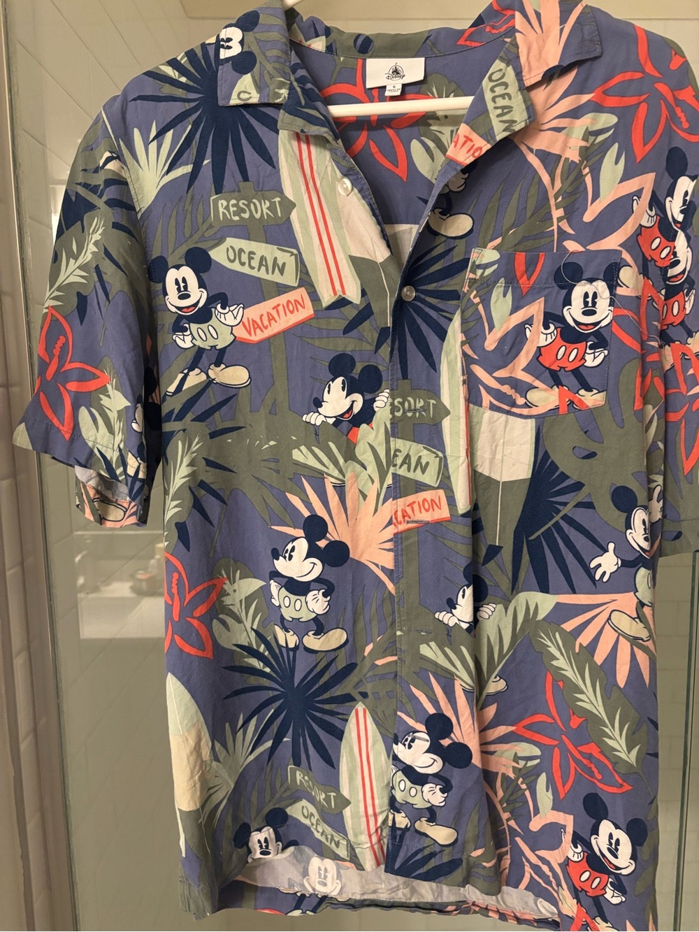 Disney Mickey Mouse Tropical Unisex Camp Shirt - Blue, Green, Pink